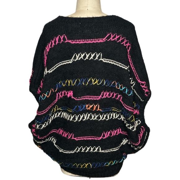 Easel Black Multi Oversized Striped Loose Knit Boxy Boho Sweater Women's M/L - Picture 3 of 5